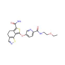 CCOCCNC(=O)c1ccc(Oc2sc(C(N)=O)c3c2-c2sncc2CC3)cn1 ZINC001772621876