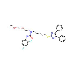 CCOCCOCCN(CCCCCSc1nc(-c2ccccc2)c(-c2ccccc2)[nH]1)C(=O)Nc1ccc(F)cc1F ZINC000026014775