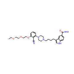 CCOCCOCCOc1cccc(N2CCN(CCCCc3c[nH]c4ccc(C(N)=O)cc34)CC2)c1C#N ZINC000013582458