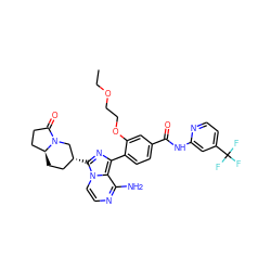 CCOCCOc1cc(C(=O)Nc2cc(C(F)(F)F)ccn2)ccc1-c1nc([C@@H]2CC[C@H]3CCC(=O)N3C2)n2ccnc(N)c12 ZINC000145536234