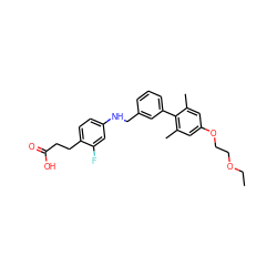 CCOCCOc1cc(C)c(-c2cccc(CNc3ccc(CCC(=O)O)c(F)c3)c2)c(C)c1 ZINC000059860852