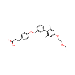 CCOCCOc1cc(C)c(-c2cccc(COc3ccc(CCC(=O)O)cc3)c2)c(C)c1 ZINC000084669189