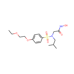 CCOCCOc1ccc(S(=O)(=O)N(CC(=O)NO)CC(C)C)cc1 ZINC000013764064