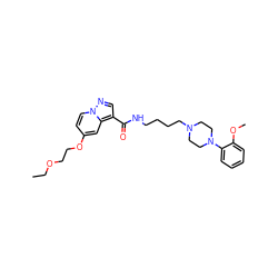 CCOCCOc1ccn2ncc(C(=O)NCCCCN3CCN(c4ccccc4OC)CC3)c2c1 ZINC000082149168