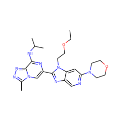 CCOCCn1c(-c2cn3c(C)nnc3c(NC(C)C)n2)nc2cnc(N3CCOCC3)cc21 ZINC001772642375