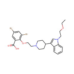 CCOCCn1cc(C2CCN(CCOc3c(Br)cc(Br)cc3C(=O)O)CC2)c2ccccc21 ZINC000028636675