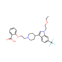 CCOCCn1cc(C2CCN(CCOc3ccccc3C(=O)O)CC2)c2ccc(C(F)(F)F)cc21 ZINC000013586253