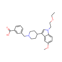 CCOCCn1cc(C2CCN(Cc3cccc(C(=O)O)c3)CC2)c2cc(OC)ccc21 ZINC000013586284