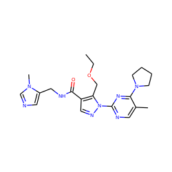 CCOCc1c(C(=O)NCc2cncn2C)cnn1-c1ncc(C)c(N2CCCC2)n1 ZINC000096273274