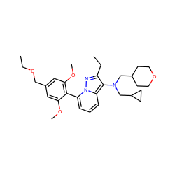 CCOCc1cc(OC)c(-c2cccc3c(N(CC4CCOCC4)CC4CC4)c(CC)nn23)c(OC)c1 ZINC000033974116