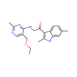 CCOCc1cnc(C)nc1NCC(=O)c1c(C)[nH]c2cc(C)ccc12 ZINC000001829204