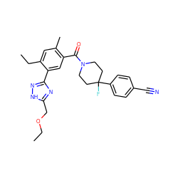 CCOCc1nc(-c2cc(C(=O)N3CCC(F)(c4ccc(C#N)cc4)CC3)c(C)cc2CC)n[nH]1 ZINC000203757304