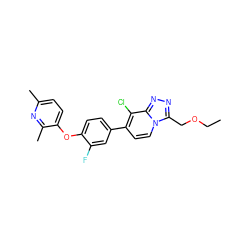 CCOCc1nnc2c(Cl)c(-c3ccc(Oc4ccc(C)nc4C)c(F)c3)ccn12 ZINC000114495853