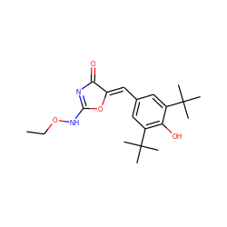 CCONC1=NC(=O)/C(=C/c2cc(C(C)(C)C)c(O)c(C(C)(C)C)c2)O1 ZINC000013796274