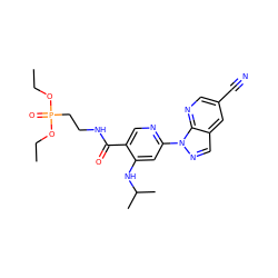 CCOP(=O)(CCNC(=O)c1cnc(-n2ncc3cc(C#N)cnc32)cc1NC(C)C)OCC ZINC001772617925