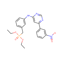 CCOP(=O)(Cc1cccc(Nc2cc(-c3cccc([N+](=O)[O-])c3)ncn2)c1)OCC ZINC000169342905