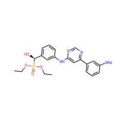 CCOP(=O)(OCC)[C@@H](O)c1cccc(Nc2cc(-c3cccc(N)c3)ncn2)c1 ZINC000169342909