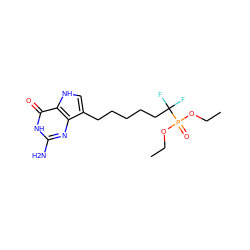 CCOP(=O)(OCC)C(F)(F)CCCCCc1c[nH]c2c(=O)[nH]c(N)nc12 ZINC000045369504