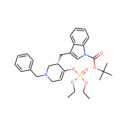 CCOP(=O)(OCC)OC1=CCN(Cc2ccccc2)C[C@@H]1Cc1cn(C(=O)OC(C)(C)C)c2ccccc12 ZINC000027564673