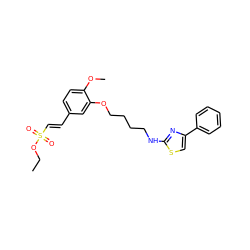 CCOS(=O)(=O)/C=C/c1ccc(OC)c(OCCCCNc2nc(-c3ccccc3)cs2)c1 ZINC000084730700