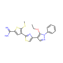 CCOc1c(-c2csc(-c3cc(C(=N)N)sc3SC)n2)cnn1-c1ccccc1 ZINC000026824846