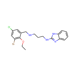 CCOc1c(Br)cc(Cl)cc1CNCCCNc1nc2ccccc2[nH]1 ZINC000028368342