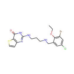 CCOc1c(Br)cc(Cl)cc1CNCCCNc1nc2ccsc2c(=O)[nH]1 ZINC000028364078