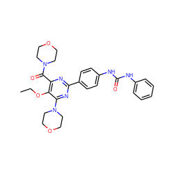 CCOc1c(C(=O)N2CCOCC2)nc(-c2ccc(NC(=O)Nc3ccccc3)cc2)nc1N1CCOCC1 ZINC000118178633