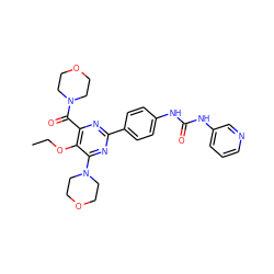 CCOc1c(C(=O)N2CCOCC2)nc(-c2ccc(NC(=O)Nc3cccnc3)cc2)nc1N1CCOCC1 ZINC000118177408