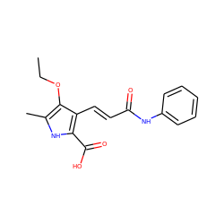 CCOc1c(C)[nH]c(C(=O)O)c1/C=C/C(=O)Nc1ccccc1 ZINC000013778828