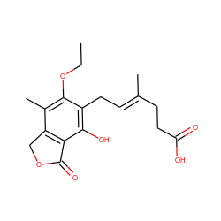 CCOc1c(C)c2c(c(O)c1C/C=C(\C)CCC(=O)O)C(=O)OC2 ZINC000013759729