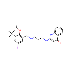 CCOc1c(CNCCCNc2cc(=O)c3ccccc3[nH]2)cc(I)cc1C(C)(C)C ZINC000027729873