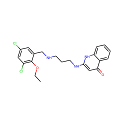 CCOc1c(Cl)cc(Cl)cc1CNCCCNc1cc(=O)c2ccccc2[nH]1 ZINC000013487763