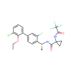 CCOc1c(Cl)cccc1-c1ccc([C@@H](C)NC(=O)C2(NC(=O)C(F)(F)F)CC2)c(F)c1 ZINC000029129361