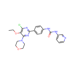 CCOc1c(Cl)nc(-c2ccc(NC(=O)Nc3cccnc3)cc2)nc1N1CCOCC1 ZINC000221188627