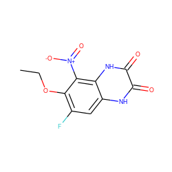 CCOc1c(F)cc2[nH]c(=O)c(=O)[nH]c2c1[N+](=O)[O-] ZINC000013761207