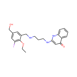 CCOc1c(I)cc(CO)cc1CNCCCNc1cc(=O)c2ccccc2[nH]1 ZINC000013487780