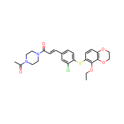 CCOc1c(Sc2ccc(/C=C/C(=O)N3CCN(C(C)=O)CC3)cc2Cl)ccc2c1OCCO2 ZINC000013862560