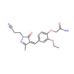 CCOc1cc(/C=C2\C(=O)N(CCC#N)N=C2C)ccc1OCC(N)=O ZINC000005906420