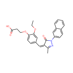 CCOc1cc(/C=C2\C(=O)N(c3ccc4ccccc4c3)N=C2C)ccc1OCCC(=O)O ZINC000045368105