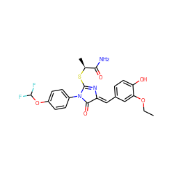 CCOc1cc(/C=C2\N=C(S[C@@H](C)C(N)=O)N(c3ccc(OC(F)F)cc3)C2=O)ccc1O ZINC000009031598