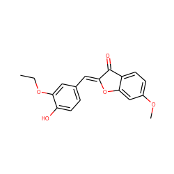 CCOc1cc(/C=C2\Oc3cc(OC)ccc3C2=O)ccc1O ZINC000255267374