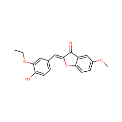 CCOc1cc(/C=C2\Oc3ccc(OC)cc3C2=O)ccc1O ZINC001772651687