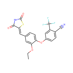 CCOc1cc(/C=C2\SC(=O)NC2=O)ccc1Oc1ccc(C#N)c(C(F)(F)F)c1 ZINC000066073676