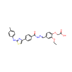 CCOc1cc(/C=N/NC(=O)c2ccc(-c3csc(Nc4ccc(C)cc4)n3)cc2)ccc1OCC(=O)O ZINC000006089740