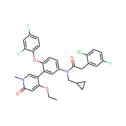 CCOc1cc(=O)n(C)cc1-c1cc(N(CC2CC2)C(=O)Cc2cc(F)ccc2Cl)ccc1Oc1ccc(F)cc1F ZINC001772603574