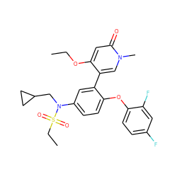 CCOc1cc(=O)n(C)cc1-c1cc(N(CC2CC2)S(=O)(=O)CC)ccc1Oc1ccc(F)cc1F ZINC001772597070