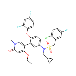 CCOc1cc(=O)n(C)cc1-c1cc(N(CC2CC2)S(=O)(=O)Cc2cc(F)ccc2Cl)ccc1Oc1ccc(F)cc1F ZINC001772569823