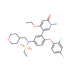 CCOc1cc(=O)n(C)cc1-c1cc(N(CC2CCOCC2)S(=O)(=O)CC)ccc1Oc1ccc(F)cc1F ZINC001772608210