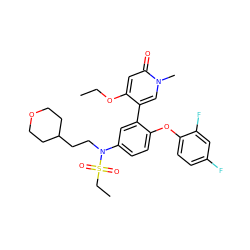 CCOc1cc(=O)n(C)cc1-c1cc(N(CCC2CCOCC2)S(=O)(=O)CC)ccc1Oc1ccc(F)cc1F ZINC001772624484